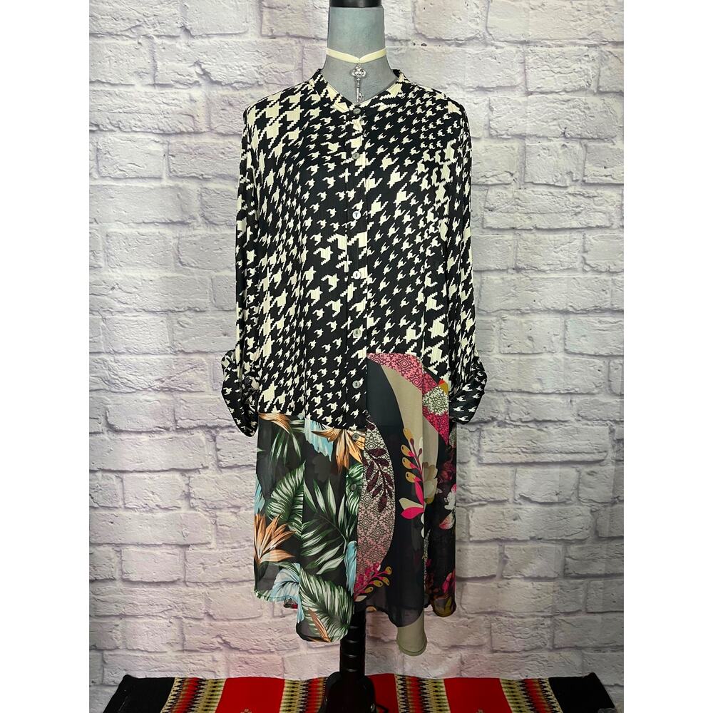 John Mark Boho Sheer Patchwork Houndstooth Long B… - image 1